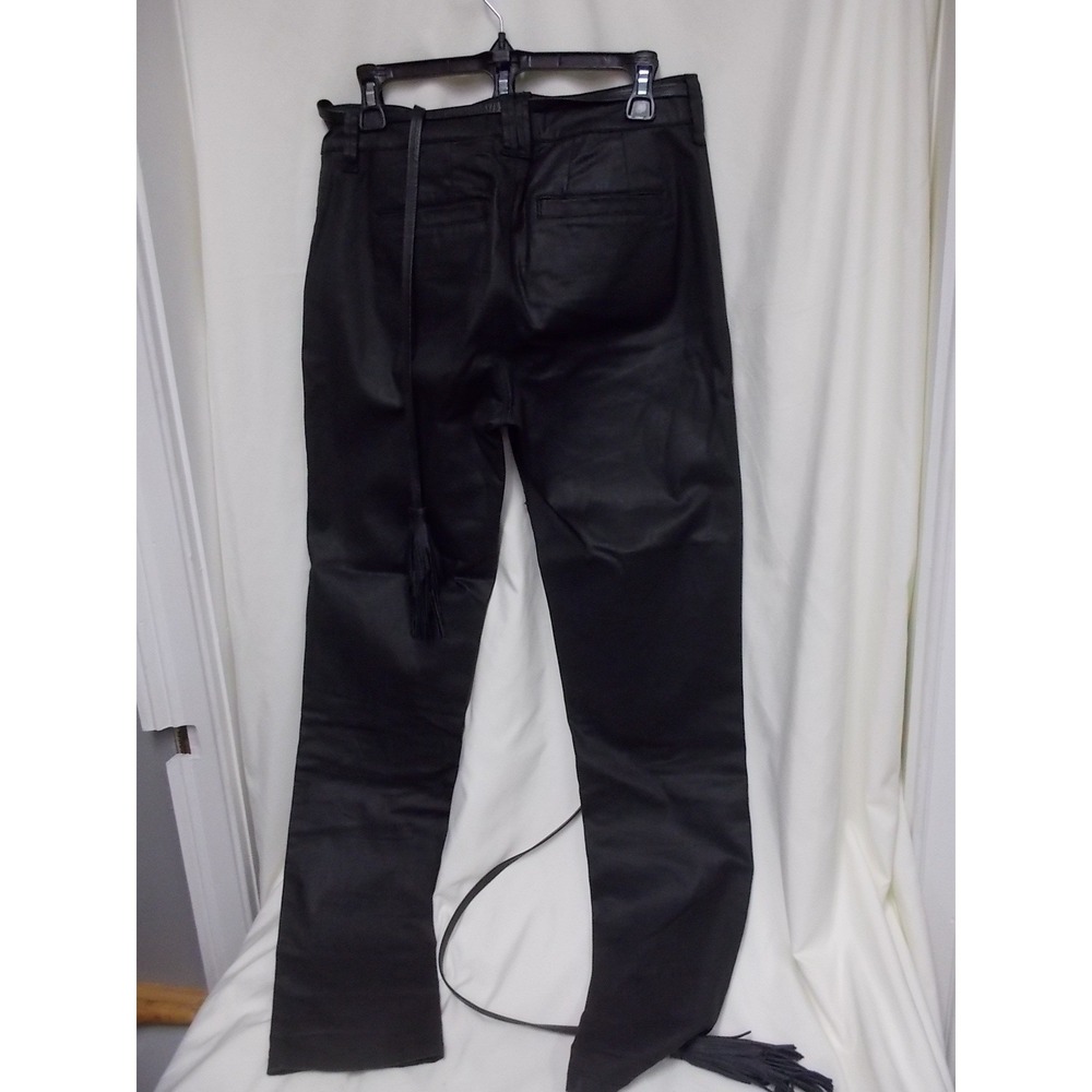 Madewell Black Coated Skinny Pants with Tassel Tie Belt Slim Fit Trouser - Picture 3 of 6